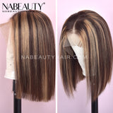 Piano Blonde Highlight MIX Color Bob Front Lace  Human Hair Wigs for Women Brazilian Hair Wig Bleached Knots