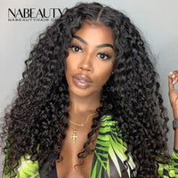 NABEAUTY  Deep Curly Skin Melt Front Lace Wig Front Lace Human Hair Wigs Pre Plucked Bleached Knots