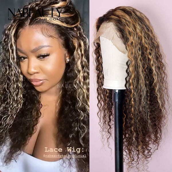 Highlight Piano Blonde Water wave Front Lace Wig Virgin Hair 250% Density  Natural Hairline