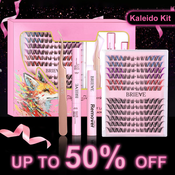 BRIEVE False Eyelashes KALEIDO Kit – Colorful Artificial eyelashes Set, Multi-Color Eyelash Extensions for Creative Makeup