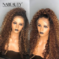 Natural Curly Ombre Color Brazilian Vrigin Hair Lace Wig Lace Front Human Hair Wigs Pre Plucked Bleached Knots
