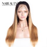 Ombre Honey Blonde Straight Front Lace Human Hair Wigs With Baby Hair Pre Plucked Bleached Knots