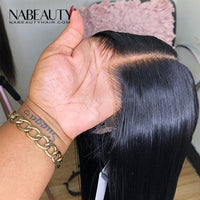 NABEAUTY Straight Front Lace Human Hair Wigs Pre Plucked Hairline Brazilian Hair Wigs