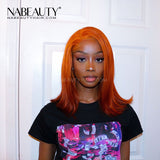 Ginger Orange BOB T Part Lace Front Human Hair Wig Pre Plucked Brazilian Vrigin Hair