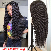 HD Lace Human Hair Wigs Deep Wave 5x5 Closure Wigs Pre Plucked With Baby Hair