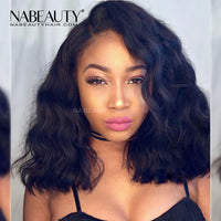 NABEAUTY Wavy Bob Front Lace Human Hair Wigs Natural Wave Middle Part Lace Front Wigs Pre Plucked Hairline