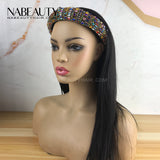 Straight Human Hair Brazilian Headband Wigs For Women Full Machine Made Wig No Glue No Gel
