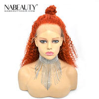 Ginger Orange  Deep Curly T part Lace Human Hair Wig Pre Plucked Brazilian Vrigin Hair