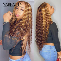 Highlight Mix Color Piano Blonde Water wave Transparent 13*6 T part Lace Front Human Hair Wigs Vrigin Hair Lace Wigs