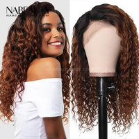 Natural Curly Ombre Color Brazilian Vrigin Hair Lace Wig Lace Front Human Hair Wigs Pre Plucked Bleached Knots
