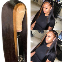 Ombre Highlight Wig Brazilian Straight Front Lace Human Hair Wigs Pre Plucked With Baby Hair