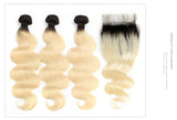 613 Blonde Bundles With 4*4 Lace Closure Brazilian Vrigin Human Hair Honey Blonde 613 Bundles