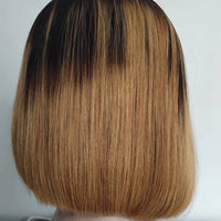 Ombre Brown 1b/30 Lace Front Human Hair Wig Straight Bob Pre Plucked Hair Line Brazilian Hair Bleached Knots